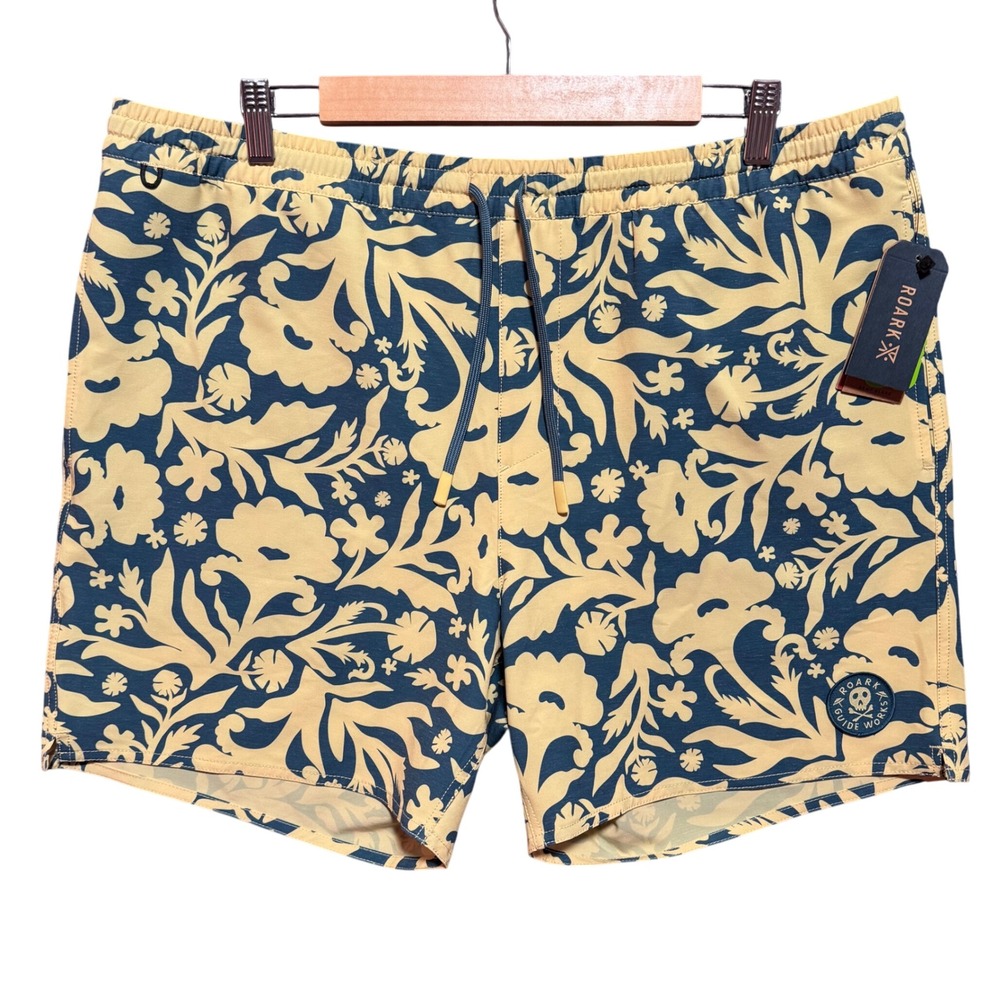 ROARK Shorey 16" Cagliari Costa XXL Floral Hemp Blend Board Shorts Yellow Pastel